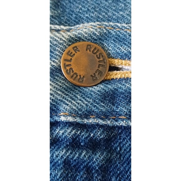 Vintage 60s 70s Rustler Dark Blue Zipper Jeans 34 (32") Long (33") Made in USA - Picture 6 of 12